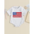 thumbnail image 3 of Musuos Baby Boys Summer Romper 3M 6M 12M 18M 4th of July Outfit Flag Embroidery Short Sleeve Crewneck Jumpsuit Independence Day clothing, 3 of 9