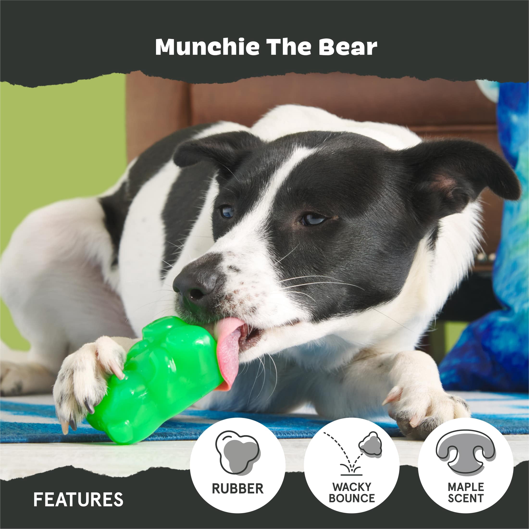 BARK Super Chewer Munchie The Bear Gummy Bear Green Rubber Dog Toy S