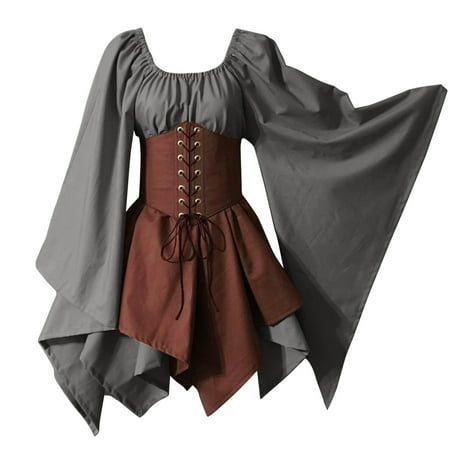 

HSMQHJWE Fall Dress Comfy Dress For Women For Womens Trumpet Sleeve Irish Shirt Dress With Corset Traditional Dress Women M Retro Long Sleeve Amazi