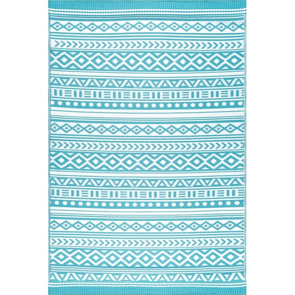 Tayse Sunset Area Rug SUN1801 Contemporary Aqua Rows Diamonds 5' x 6' 11" Rectangle