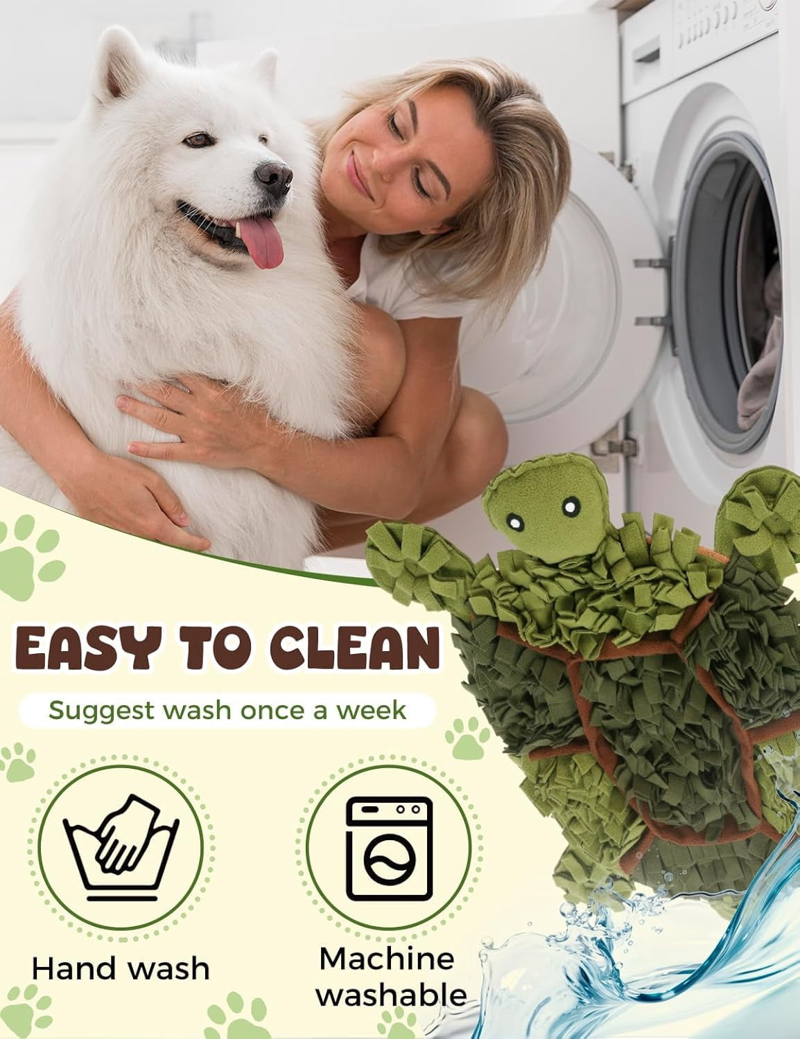 Turtle-Shaped Dog Snuffle Mat, 28.8 x 22.8 Inch Large Interactive Slow Feeder, Nosework Puzzle for Small to Medium Dogs