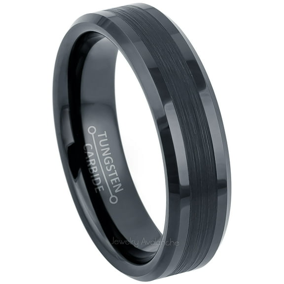 Tungsten Wedding Ring - Band for Mens & Womens- 6mm Beveled Edge Tungsten Ring - Black IP Tungsten Band