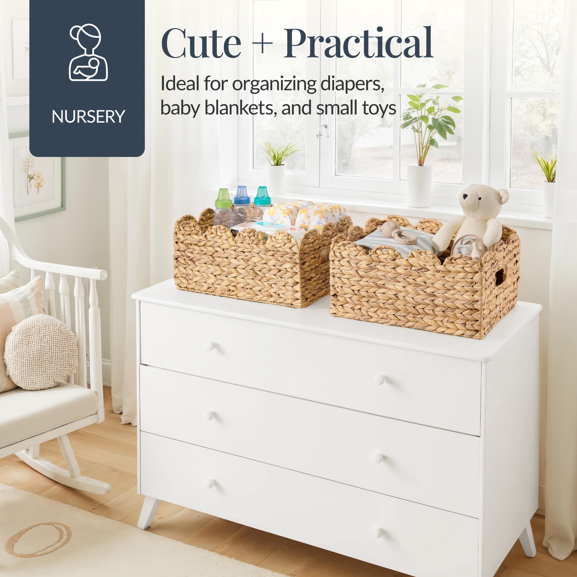 Best Choice Products 16x12 Scalloped Shelf Baskets, Woven Storage Bins, 2 Pack - Natural