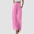 thumbnail image 2 of KPOPLK Womens Summer Capri Linen Cotton Pants Petite Casual Cotton Linen High Waist Drawstring Cinch Bottom Loose Trouser M,Pink, 2 of 5