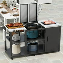 Uforic Grill Cart with Storage Cabinet, Movable BBQ Prep Table Foldable Tabletop