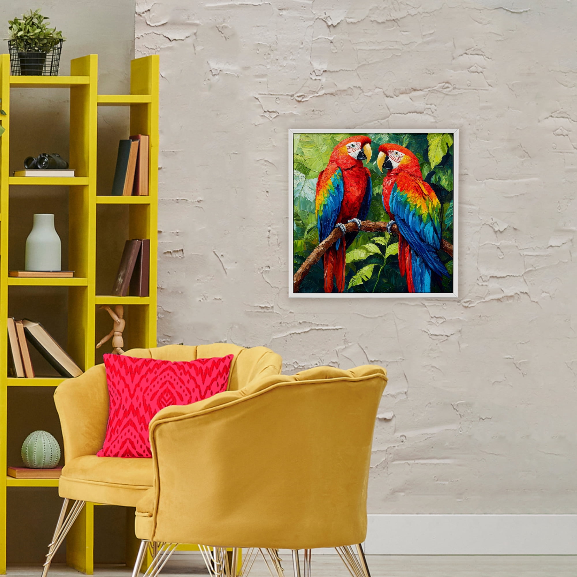 Stupell Industries Tropical Parrot Pair White Framed Giclee Art, design by Petal Prints Design