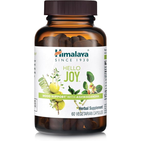 Himalaya Hello Joy Herbal Supplement, with Ashwagandha, Supports Motivation, Stress Relief, Balanced Cortisol, 60 Capsules