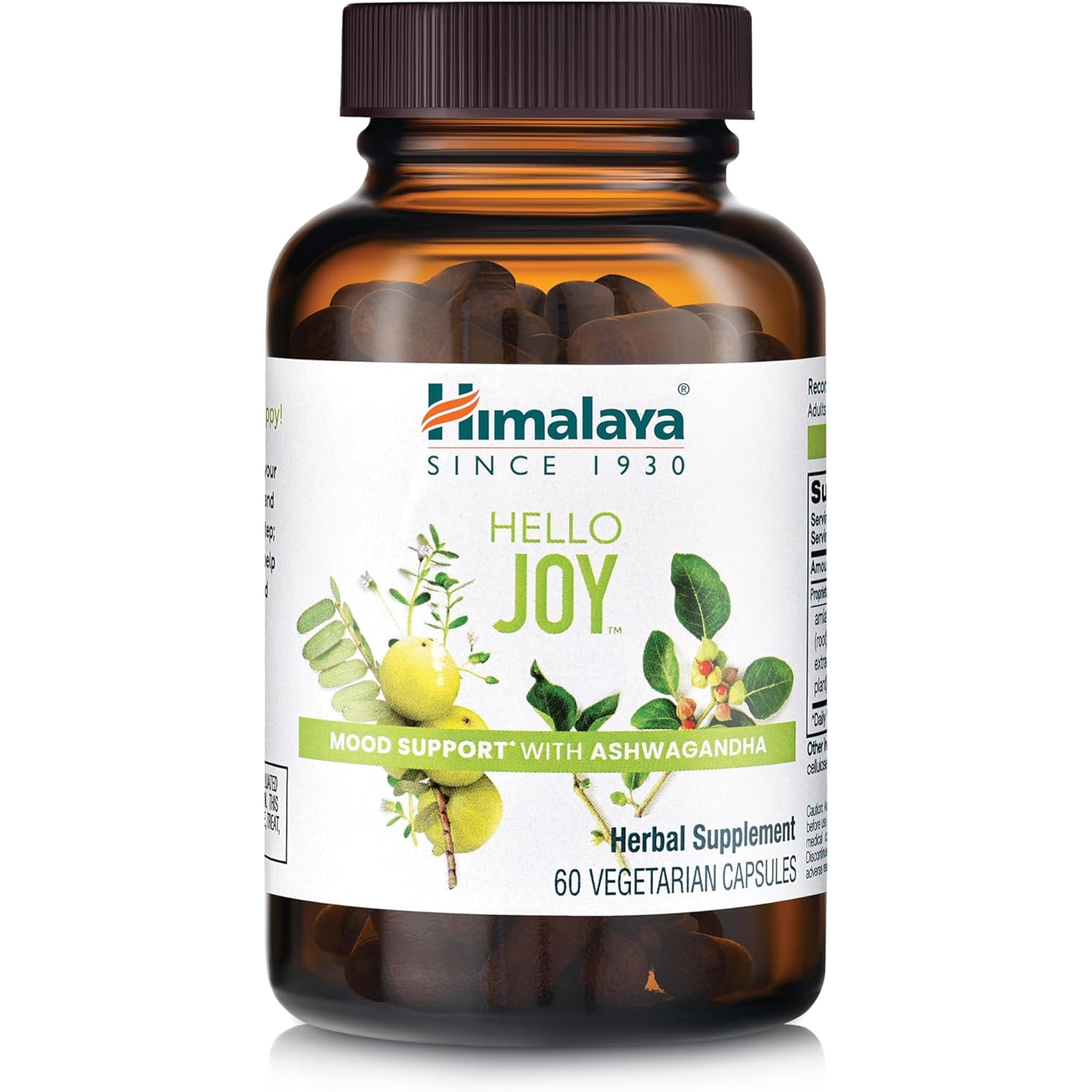 Himalaya Hello Joy Herbal Supplement, with Ashwagandha, Supports Motivation, Stress Relief, Balanced Cortisol, 60 Capsules
