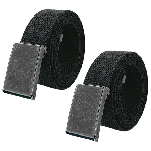 Boy's School Uniform 2 pack Distressed Silver Flip Top Military Canvas Web Belts Small Black