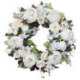thumbnail image 2 of Corona de peonías artificiales para puerta de entrada, regalo decorativo para interiores y exteriores. Blanco, 2 of 9