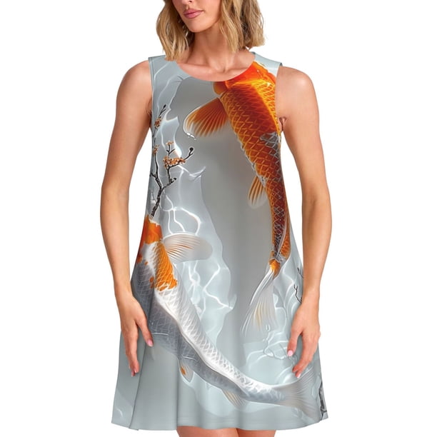 Balery Koi Fish Water Vestidos de verano para mujer con estampado: vestido holgado sin mangas, vestido playero informal y cómodo para días calurosos.