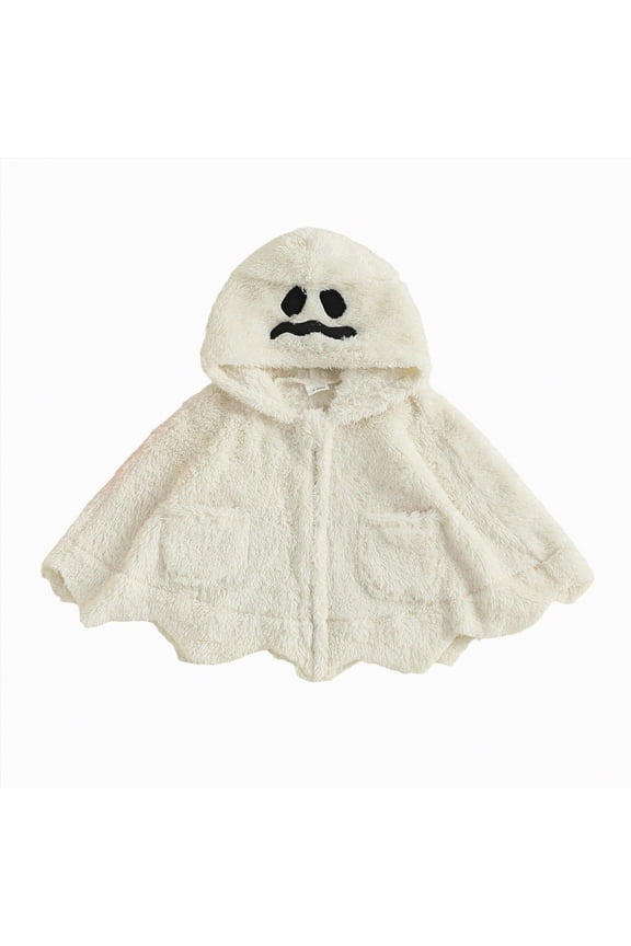 Toddler Boy Girl Halloween Cape Fleece Hooded Cloak Baby Hoodie Coat Jacket Kids Warm Shawl Poncho(6-12 Months,S2-White)