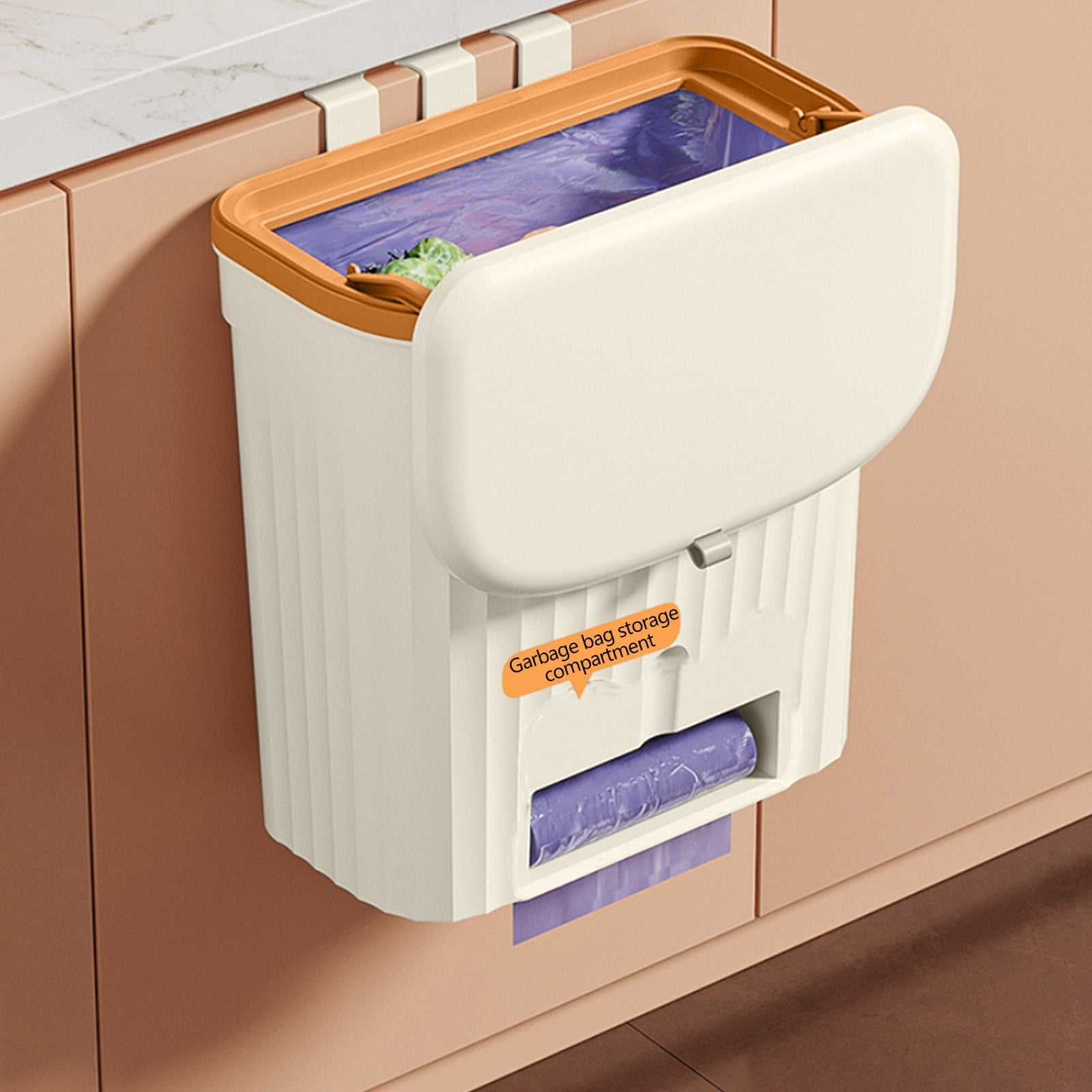 Bilqis Kitchen Compost Bin for Counter Top or Under Sink, Hanging Small Kitchen Trash Can with Lid, Wall Mounted Waste Basket Bin Garbage Can for Bathroom