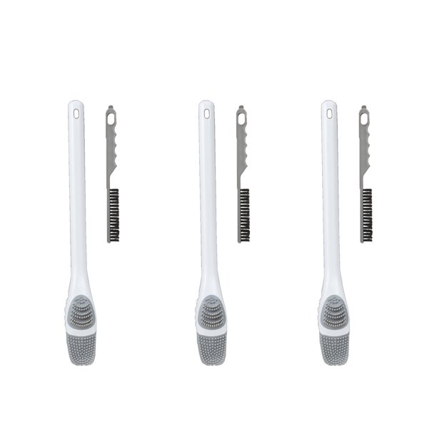 CLLC Juego de 3 cepillos para inodoro y cepillo para ranuras, cepillo de limpieza de inodoro 2 en 1 con cerdas de silicona, a prueba de salpicaduras, para inodoro suspendido (blanco).