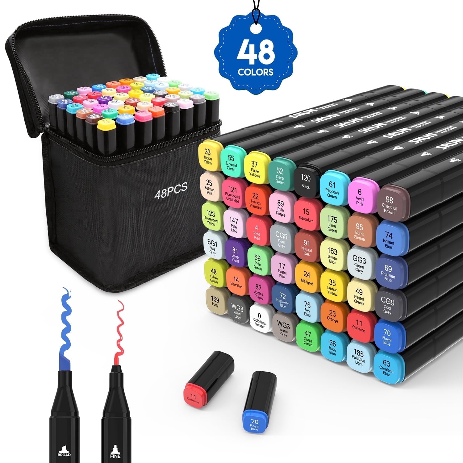 ZSCM, Markers Duo Tip, 60 Colors, No Bleeding, Adult Coloring
