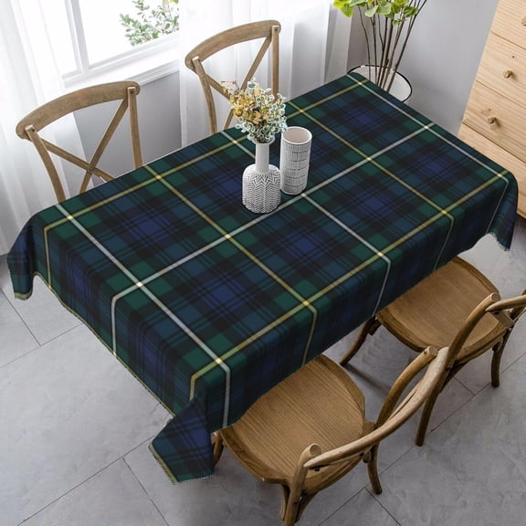 Rectangle Tablecloth, Clan Campbell Navy Blue and Green Scottish Tartan Stain Resistant, Wrinkle Free, Washable Polyester Cover for Dining, Parties, and Camping