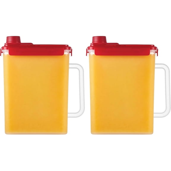 PrimeCook Shop Aqua Fridge Door Water Jug with Handle BPA Free Plastic Pitcher with Screw Top Lid Perfect for Making Teas and Juices, 1 Gallon, Red (Pack of 2)