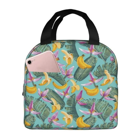 Insulated Lunch Bag for Women Men - Cute Banana Purple Flower Leakproof Cooler Lunch Box for Women Men  Lunch Tote Bags for Work School Picnic Travel