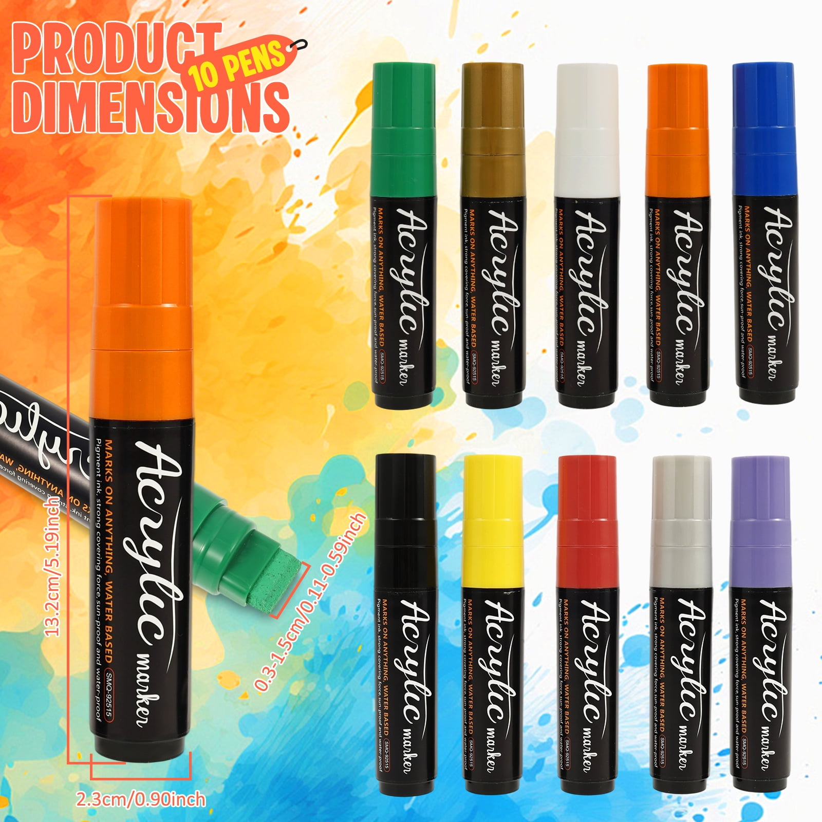 10 Pcs Acrylic Paint Marker 10 Colors Long Lasting Jumbo Poster Marker with 3 in 1 Tip Design for Artist Teenager Art Student Adult