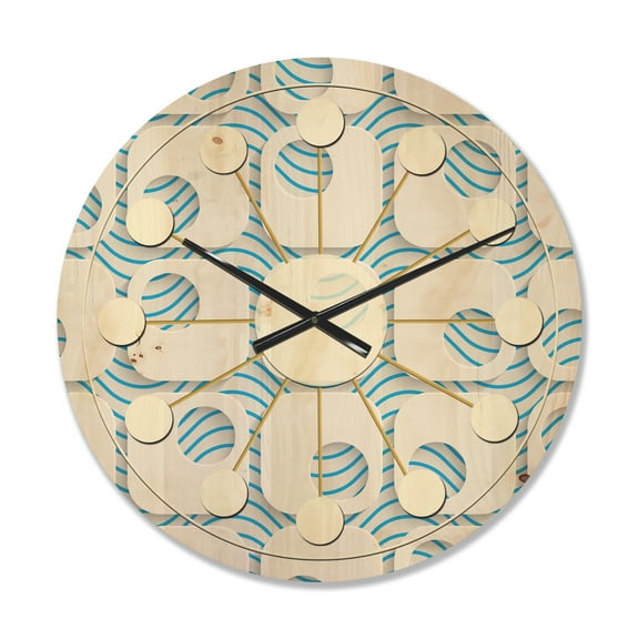 Designart '3D Blue and White Pattern III' Mid-Century Modern Wood Wall Clock