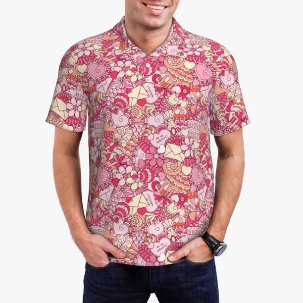 Fotbe Sweet Camiseta Polo de Golf para Hombre con Estampado – Camisa Deportiva Transpirable con Cuello Abotonado-Medium