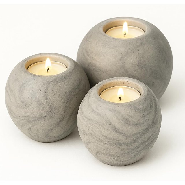 Concrete Sphere Tea Light Holder - Minimalist Centerpiece - Candle Holder - Modern Interior Design (Marble, Medium Sphere)