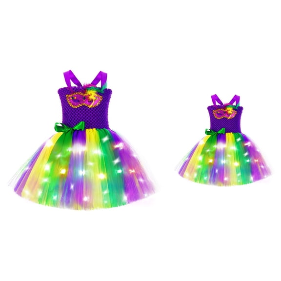 Girls Tutu Party Dress with Glitter, Mardi Gras Carnival Masquerade for Girls, Handmade Tutu Dress with Headband