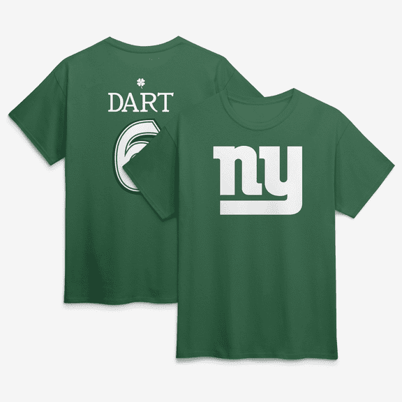 Men's Jaxson Dart Green New York Giants St. Patrick's Day Name & Number T-Shirt