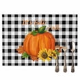 thumbnail image 2 of Thanksgiving Pumpkin Sunflower Placemats Set of 2 It's Fall Y'all Black Plaid Heat Insulated Linen Place Mats, Washable Stain-Proof Table Mats for Dining Tables Holiday Decor 13x19inch, 2 of 9