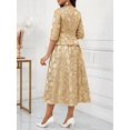thumbnail image 2 of Women Gold Jacquard Floral 2-Piece Suit Elegant Pleated Midi Dress, 2 of 6