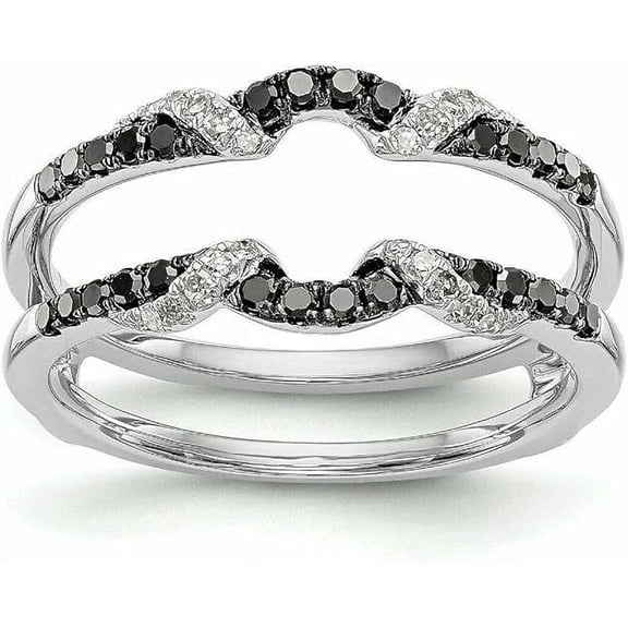 Divine Creation 14K White Gold Plated 1.80 Ct Round Cut Black Diamond Wedding Engagement Enhancer Guard Wrap Ring 925 Sterling Silver For Women's -5.5