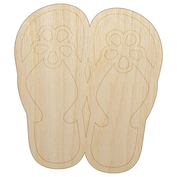 Cute Floral Flip Flop Sandals Wood Shape Unfinished Piece Cutout Craft DIY Projects - 4.70 Inch Size - 1/8 Inch Thick