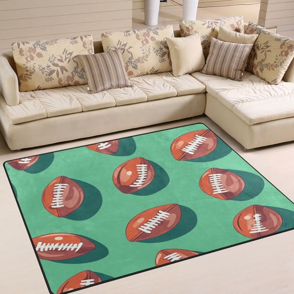 Yayeee Area Rugs for Living Room 5.2'x4' Non Slip Washable Bedroom Floor Carpet, Brown American Footballs