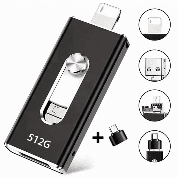 Flash Drive for iPhone,Memory Storage Type-C Thumb Drive Dual Pendrive Android Phone and Computer-Black