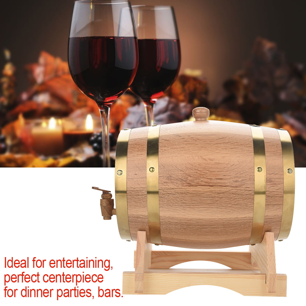 Whiskey Whiskey Barrel Dispenser 1.5L Wood Oak Wine Barrel Decanter for Serving Table Home Accent Display Storage of Spirits White Liquors 