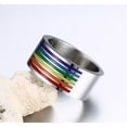 thumbnail image 4 of PAMTIER 10mm Unisex Stainless Steel Simple Classic Rainbow Stripe LGBT Gay & Lesbian Pride Signet Ring Eternity Lover Wedding Band Silver Size 11, 4 of 6