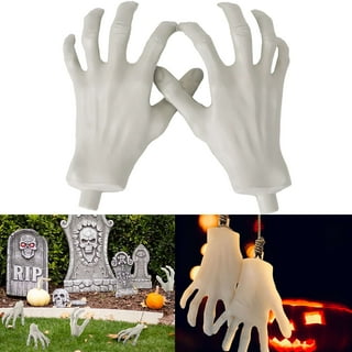 2 Pack Halloween Skeleton Hands Realistic Life Size Severed Plastic  Skeleton Hands for Halloween Themed Party Decoration Props(Right & Left)