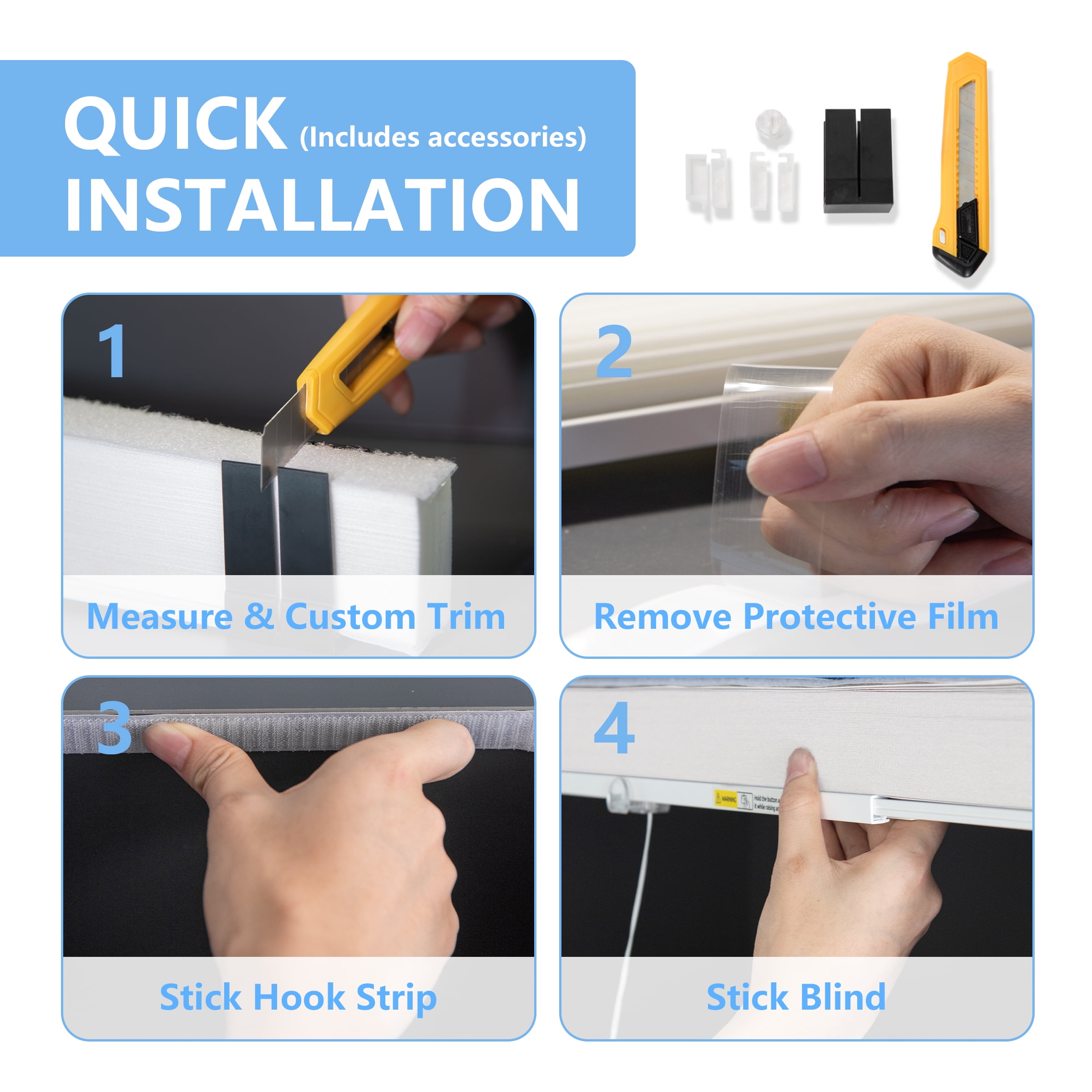 Yoshade Blackout Cellular Window Shades - Easy Install, Customizable Honeycomb Blinds for Room Darkening & Thermal Insulation - No Tools Required (White, 39 x 64)