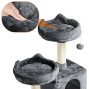 Alden Design 62 Tall Double Condo Cat Tree and Scratching Post Tower, Dark Gray