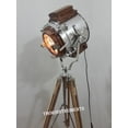 thumbnail image 3 of Vintage Retro Focus Chrome & Wood Searchlight Lamps Spotlights Wood Tripod Lobby Light Decor, 3 of 5