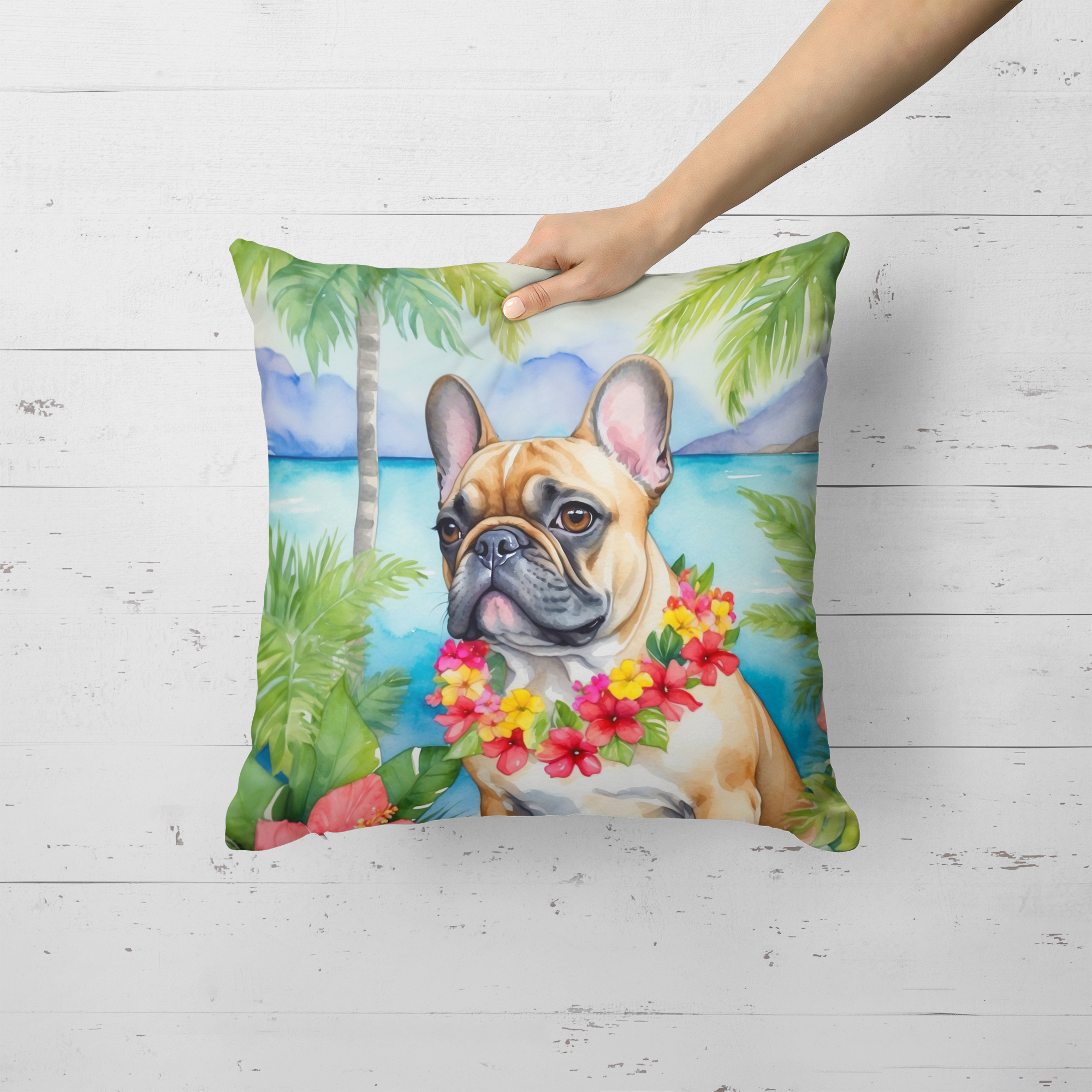 French Bulldog Luau Throw Pillow 18 in x 18 in