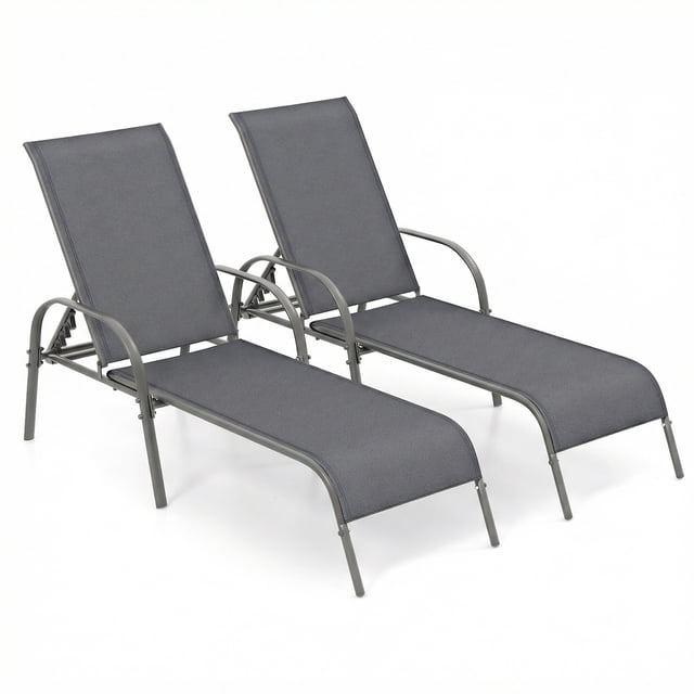 Costway Lot de 2 Chaises Longues de Patio avec Accoudoirs Inclinables Réglables, Gris Turquoise