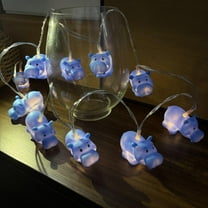 Cute Hippo String Lights 5.4FT 10 LEDs Blue Painted Hippo Shape Fairy Night Light Battery Operated for Hanukkah, Christmas Decoration