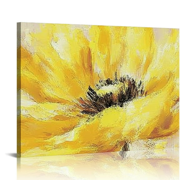 FCXZI Yellow Flower and Butterfly Canvas Prints Floral Oil Painting Gold Wall Art for Bathroom Bedroom Ready to Hang Each 16x12in