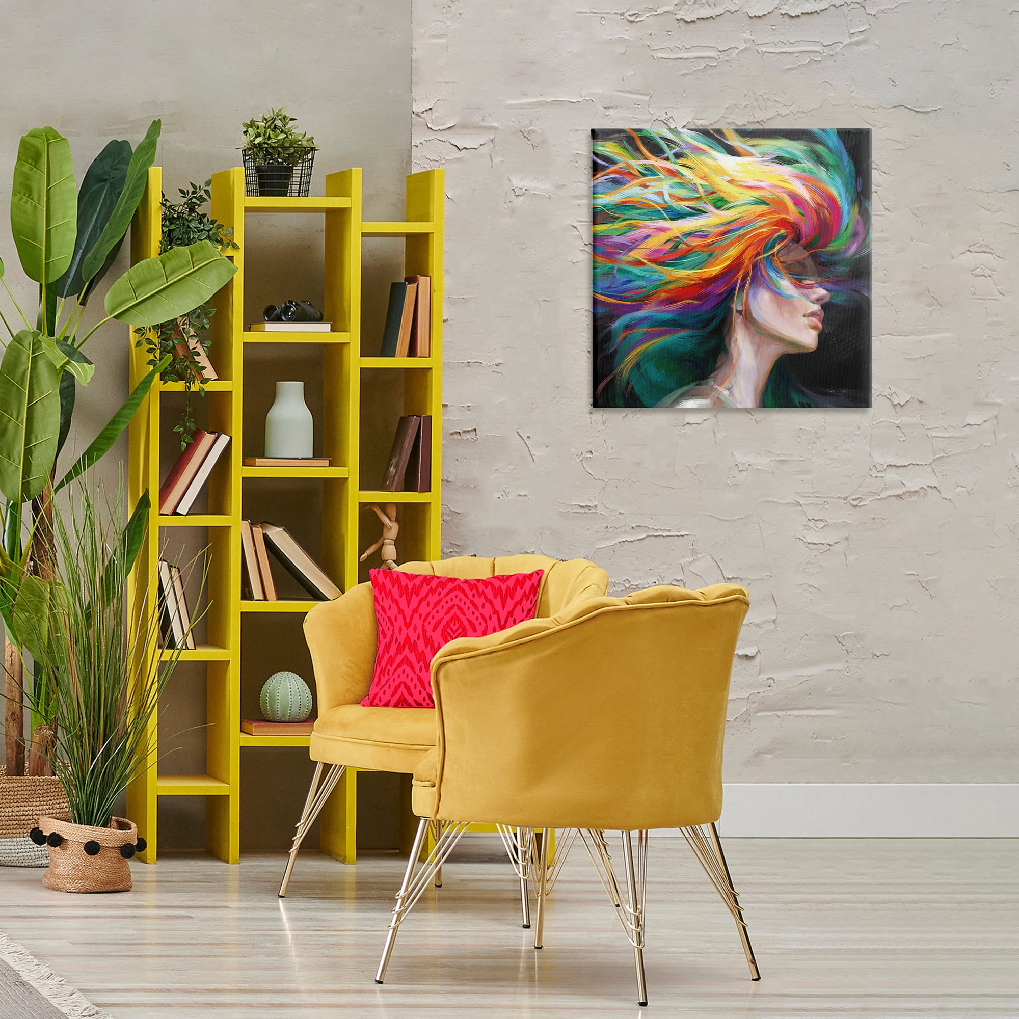 Stupell Industries Woman with Rainbow Hair People Painting Wrapped Canvas Art Print Wall Art, 24 x 24