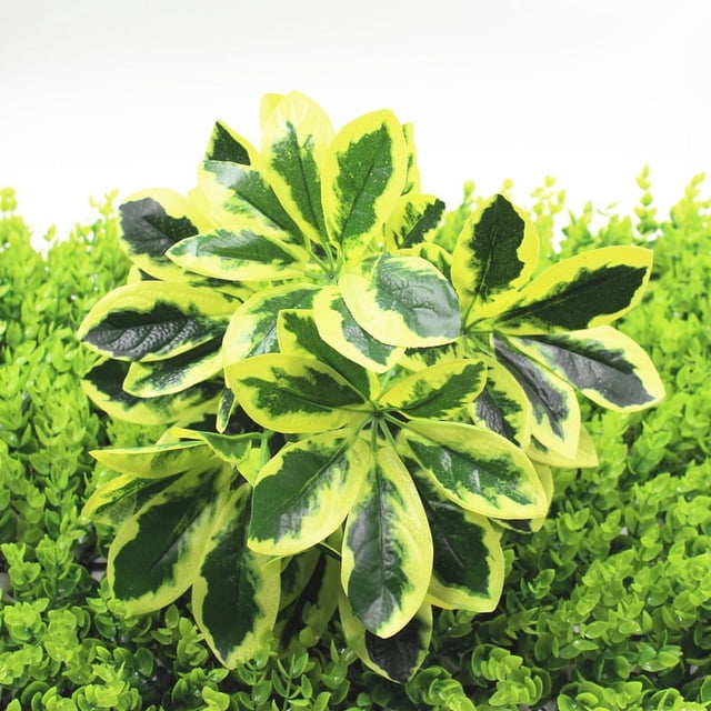 Zhuge 4 piezas de plantas artificiales, arbustos de seda falsos, hojas de plantas verdes artificiales, decoración central, decoración para colgar en la pared, color amarillo