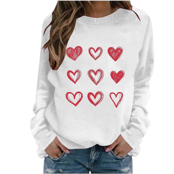 Womens Valentines Sweatshirt Funny Love Heart Long Sleeve Graphic Shirt Casual Pullover Tops Valentine'S Sweatshirts