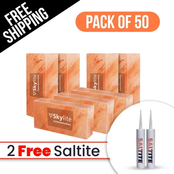 Pink Salt Wall Himalayan Salt Blocks for Wall, Spa & Sauna 8x4x2 with 2 Glue, pack of 50