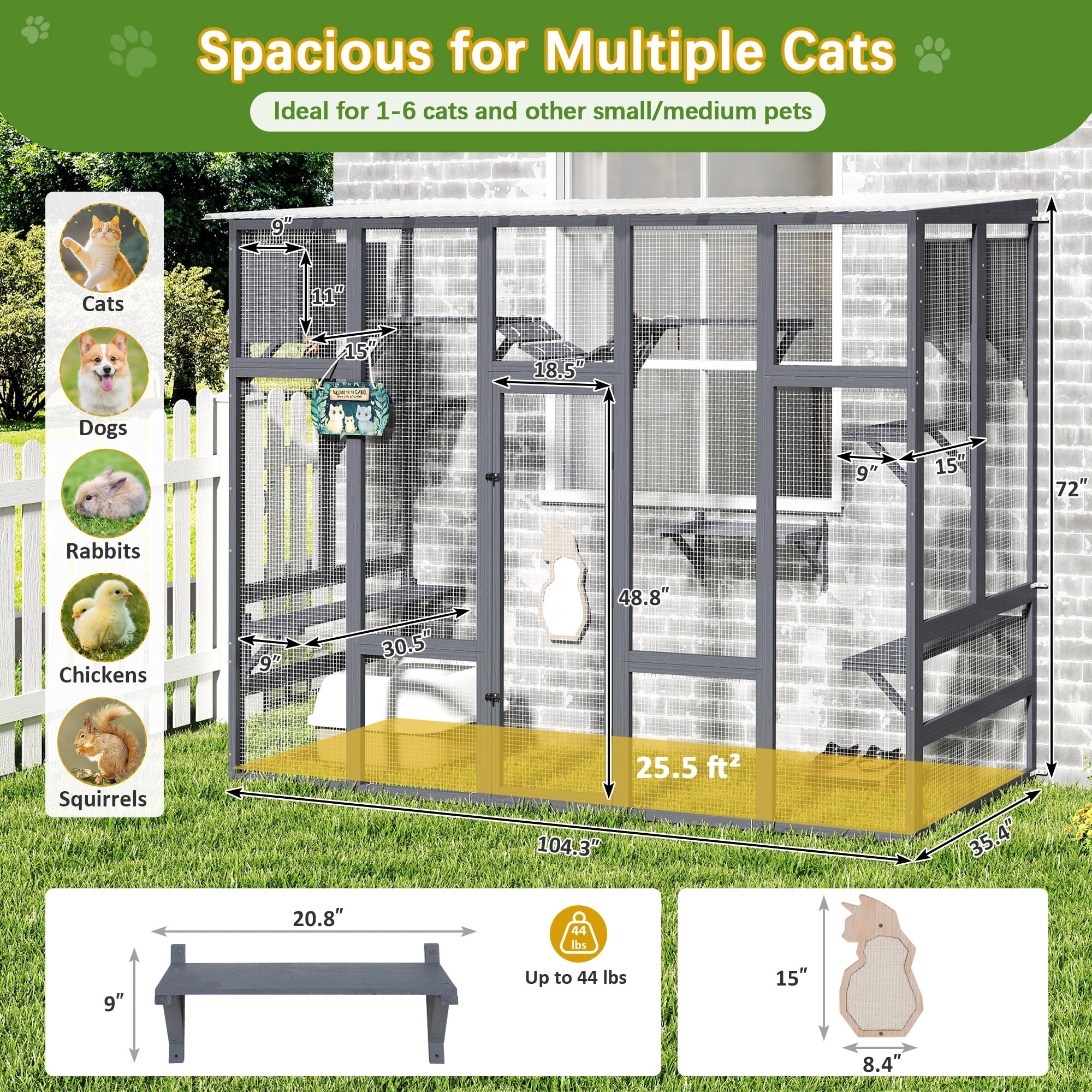COZIWOW Outdoor Wooden Cat Enclosure Large Cat Catio with Scratcher Pet Playpen for Multiple Kittens