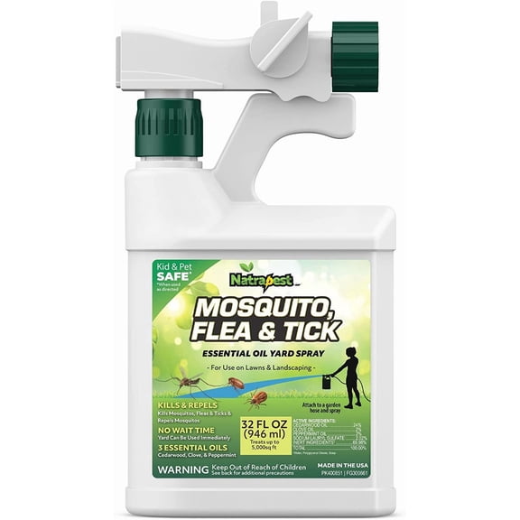 Natrapest Mosquito, Flea & Tick Yard Spray - Essential Oil Outdoor Repellent - 32 FL OZ — Residential Use, Standard Application